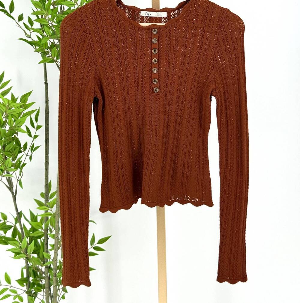 NEW DEX CLOTHING women's henley sweater in terracotta